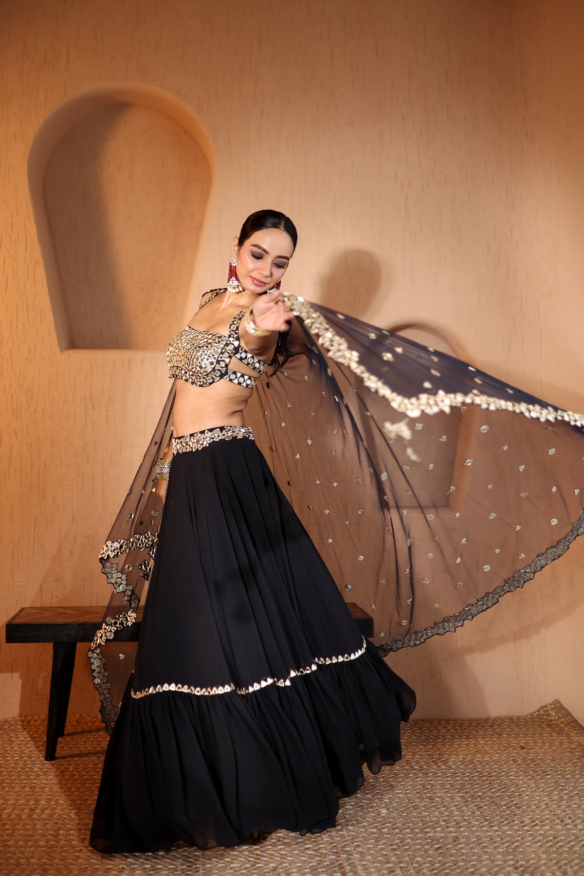 Nazakat Mirror Work Black Lehenga Set