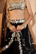 Nazakat Mirror Work Black Lehenga Set