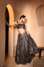Nazakat Black Sequins & Mirror Work Lehenga Set