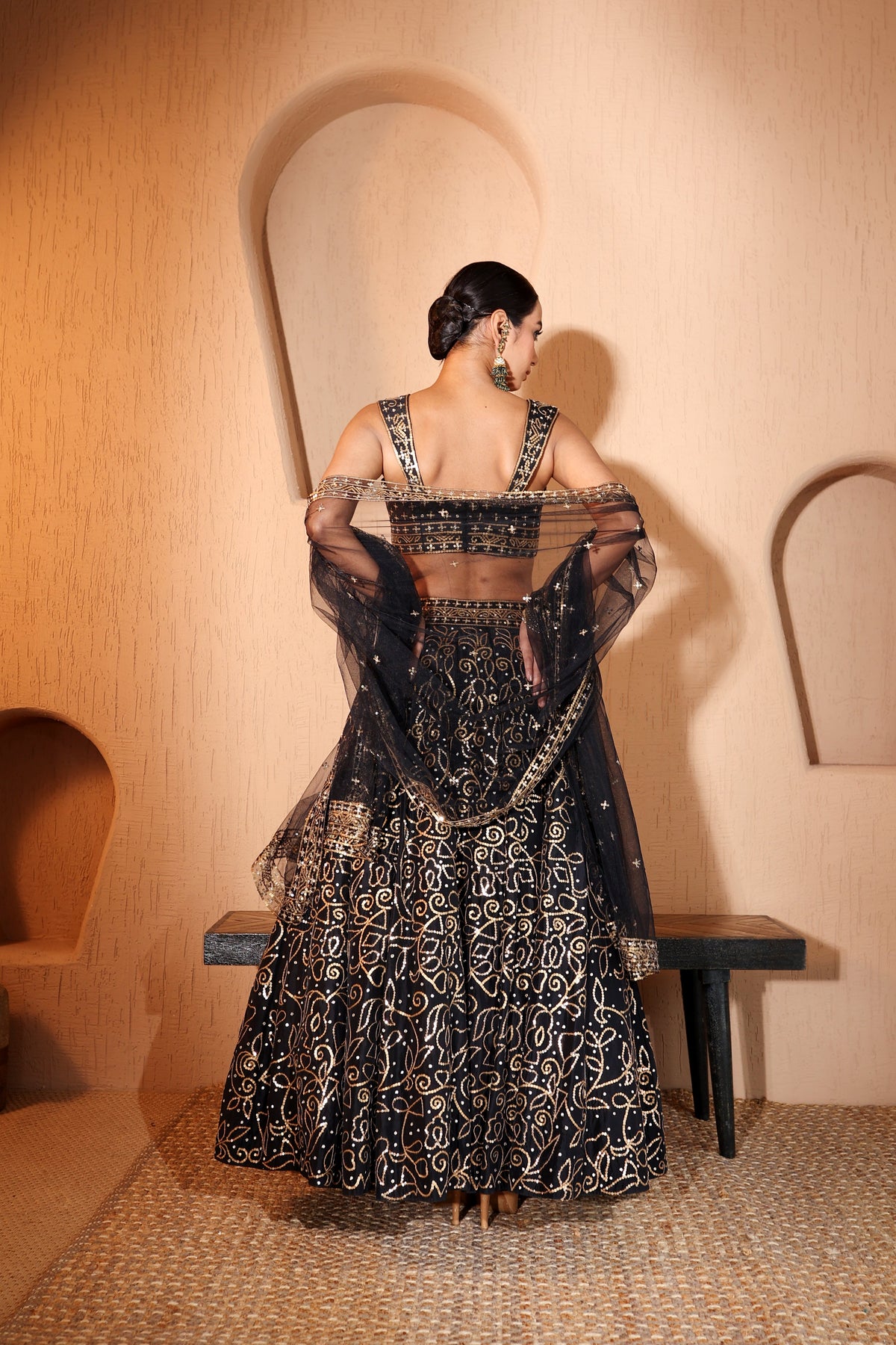 Nazakat Black Sequins & Mirror Work Lehenga Set