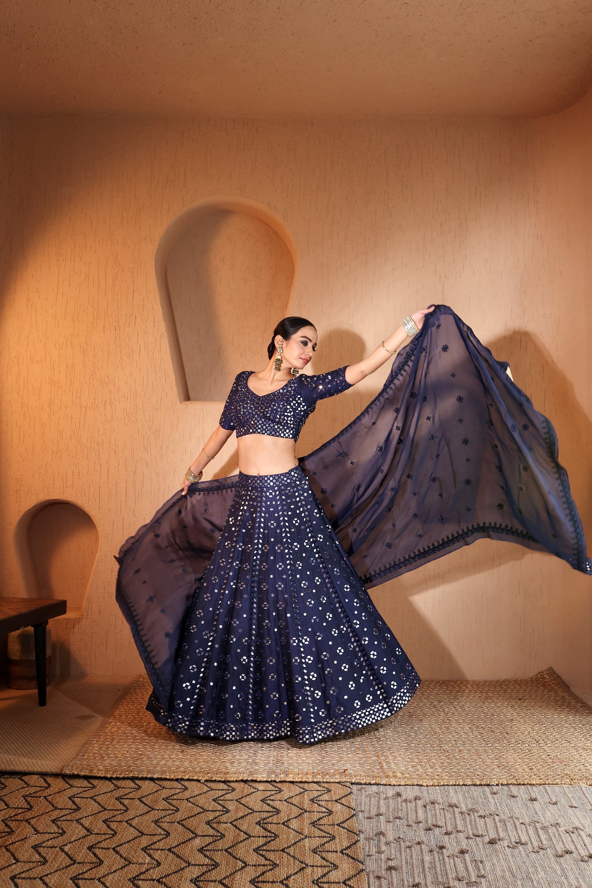 Nazakat Mid Night Mirror Work Lehenga Set