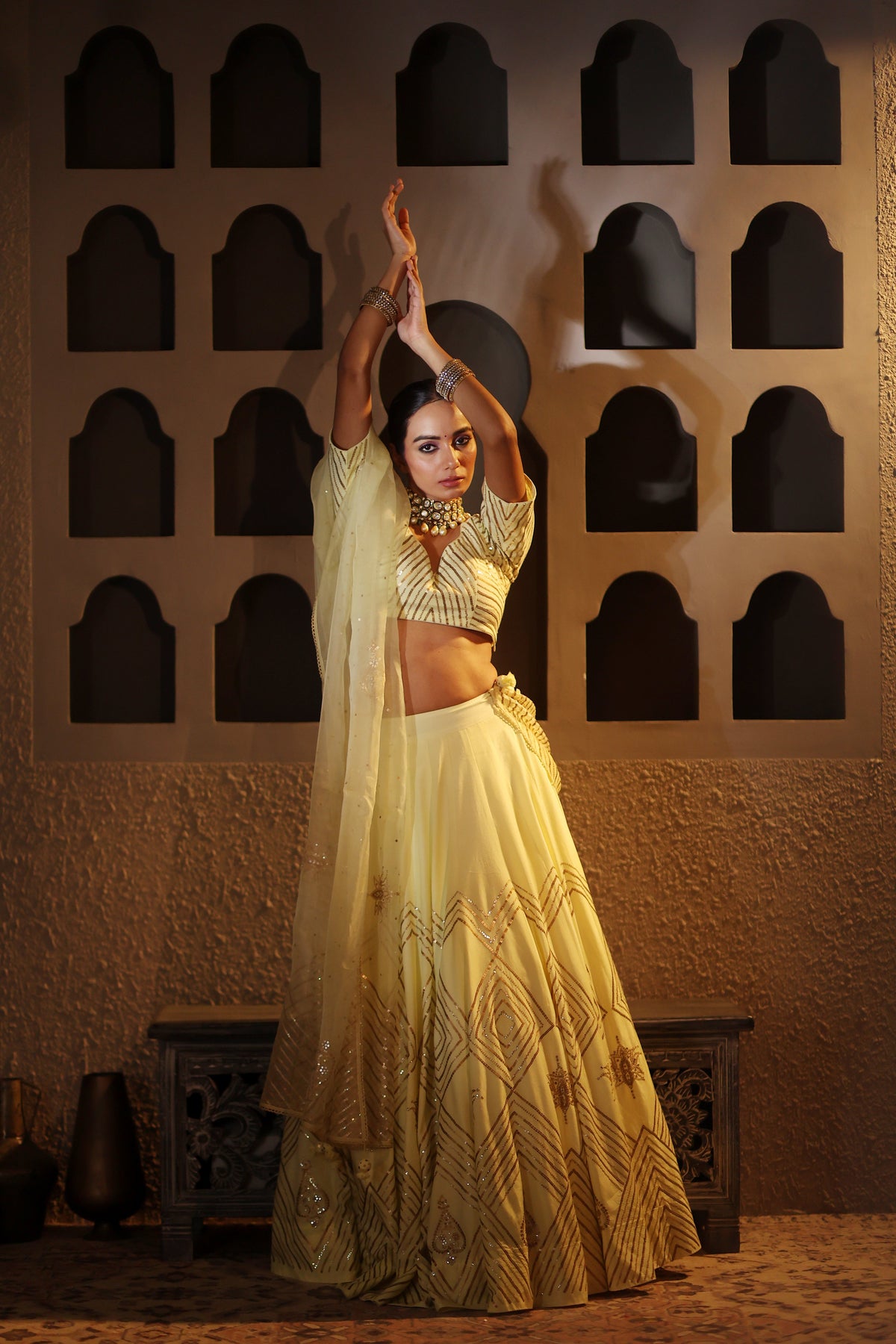 Nazakat Lemon Sequins Lehenga Set