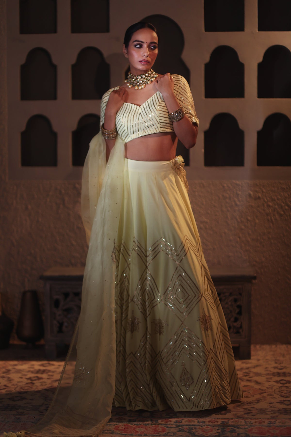 Nazakat Lemon Sequins Lehenga Set