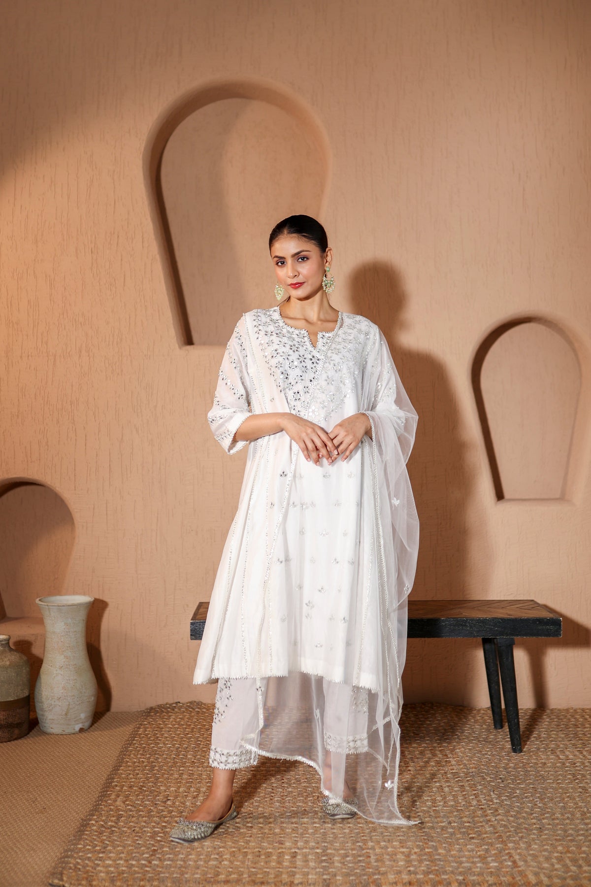 Nazakat White Mirror Work Suit