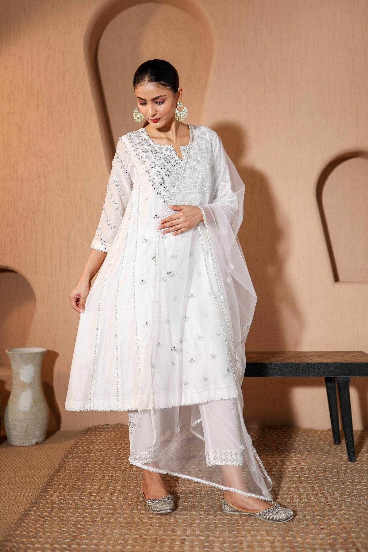 Nazakat White Mirror Work Suit