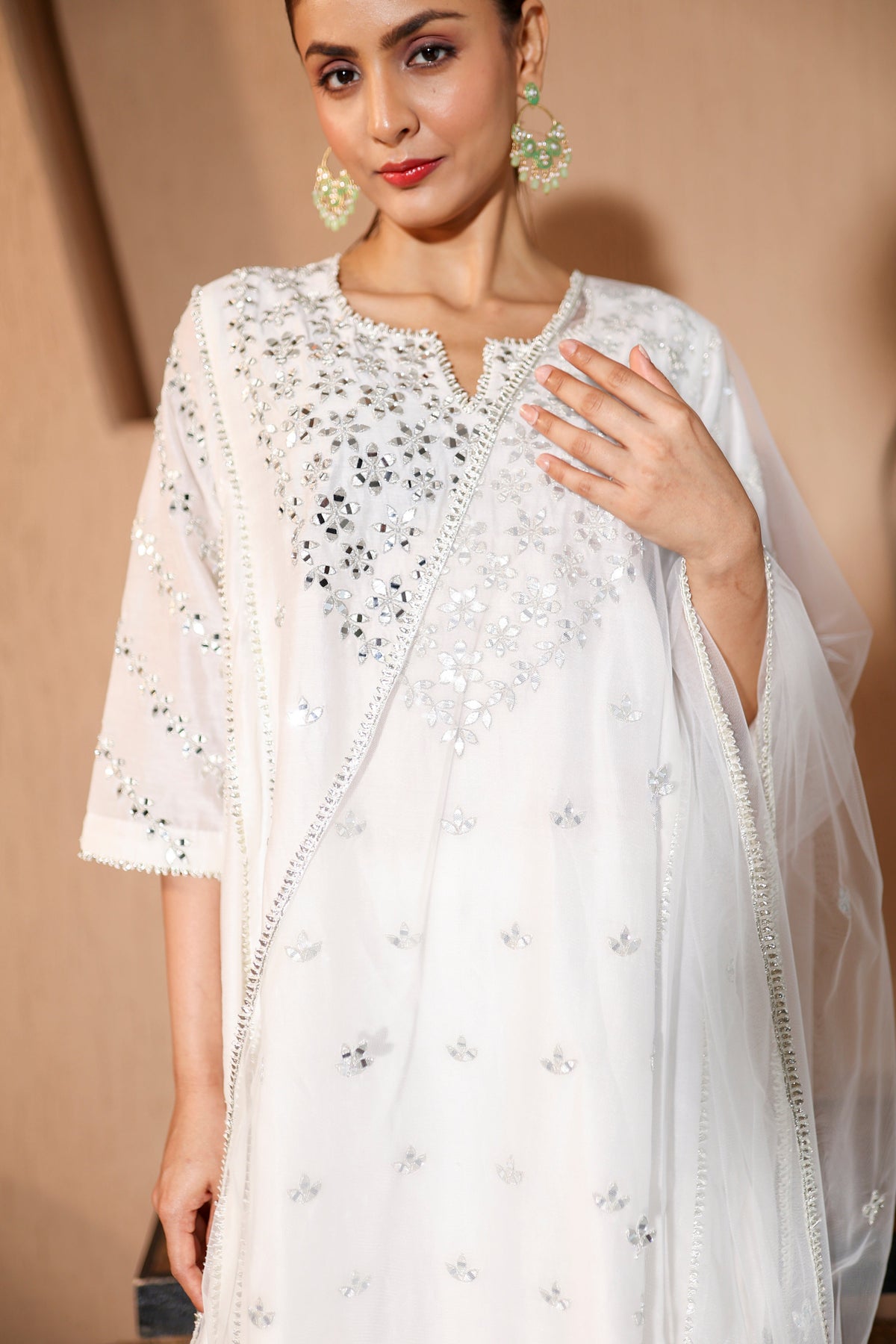 Nazakat White Mirror Work Suit