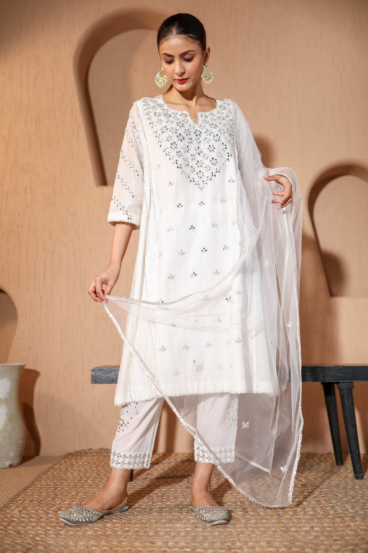 Nazakat White Mirror Work Suit