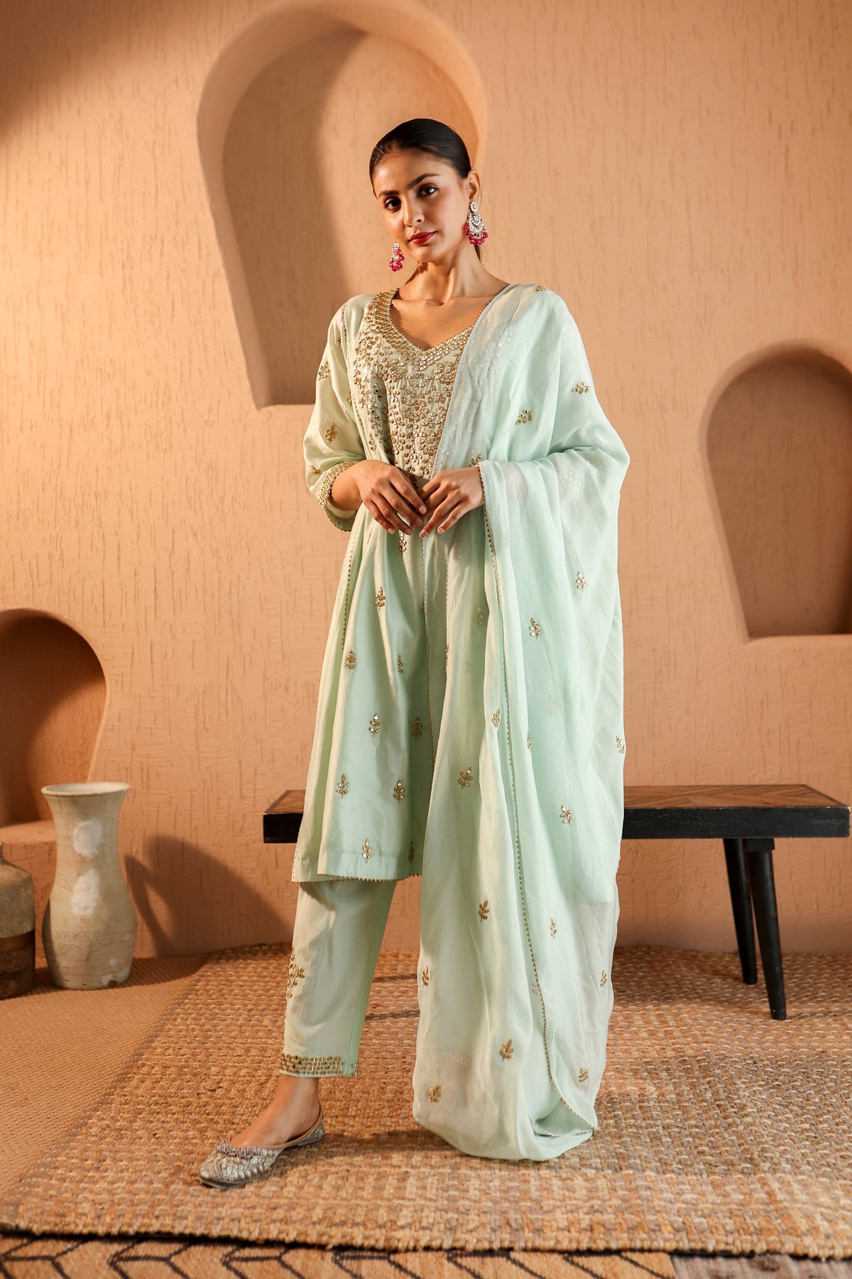 NazakatGreen Mirror Work Suit