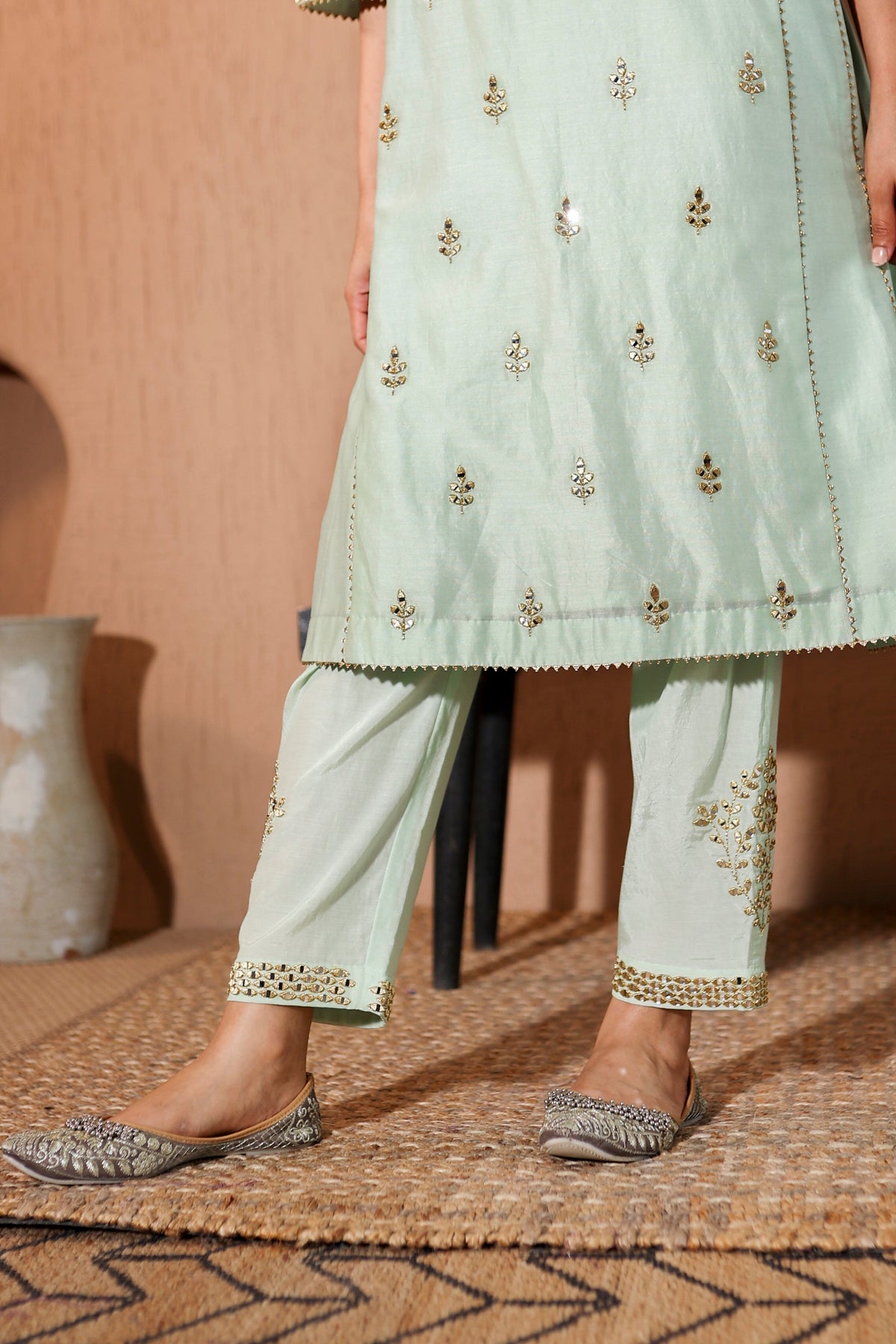 NazakatGreen Mirror Work Suit