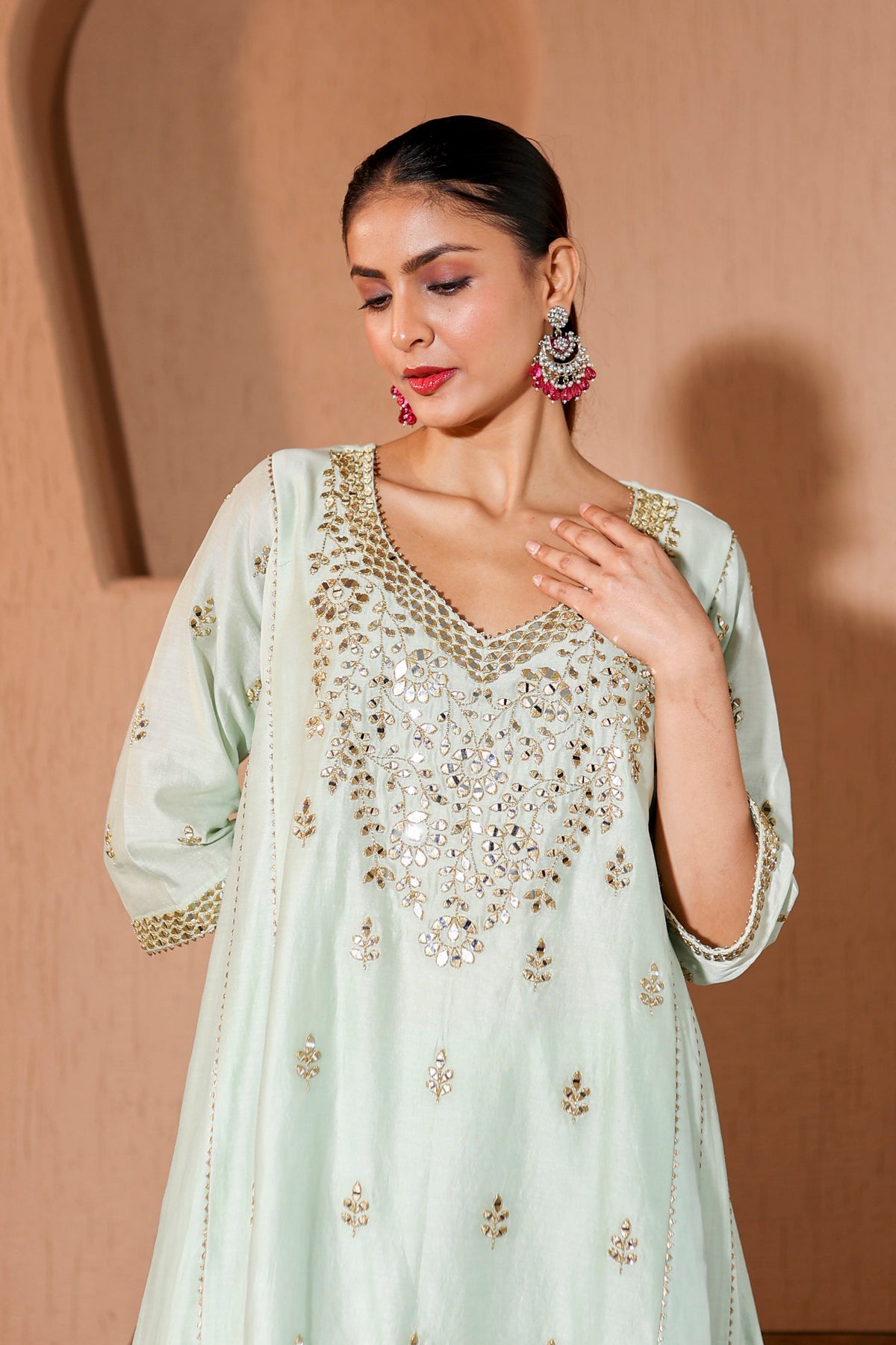 NazakatGreen Mirror Work Suit