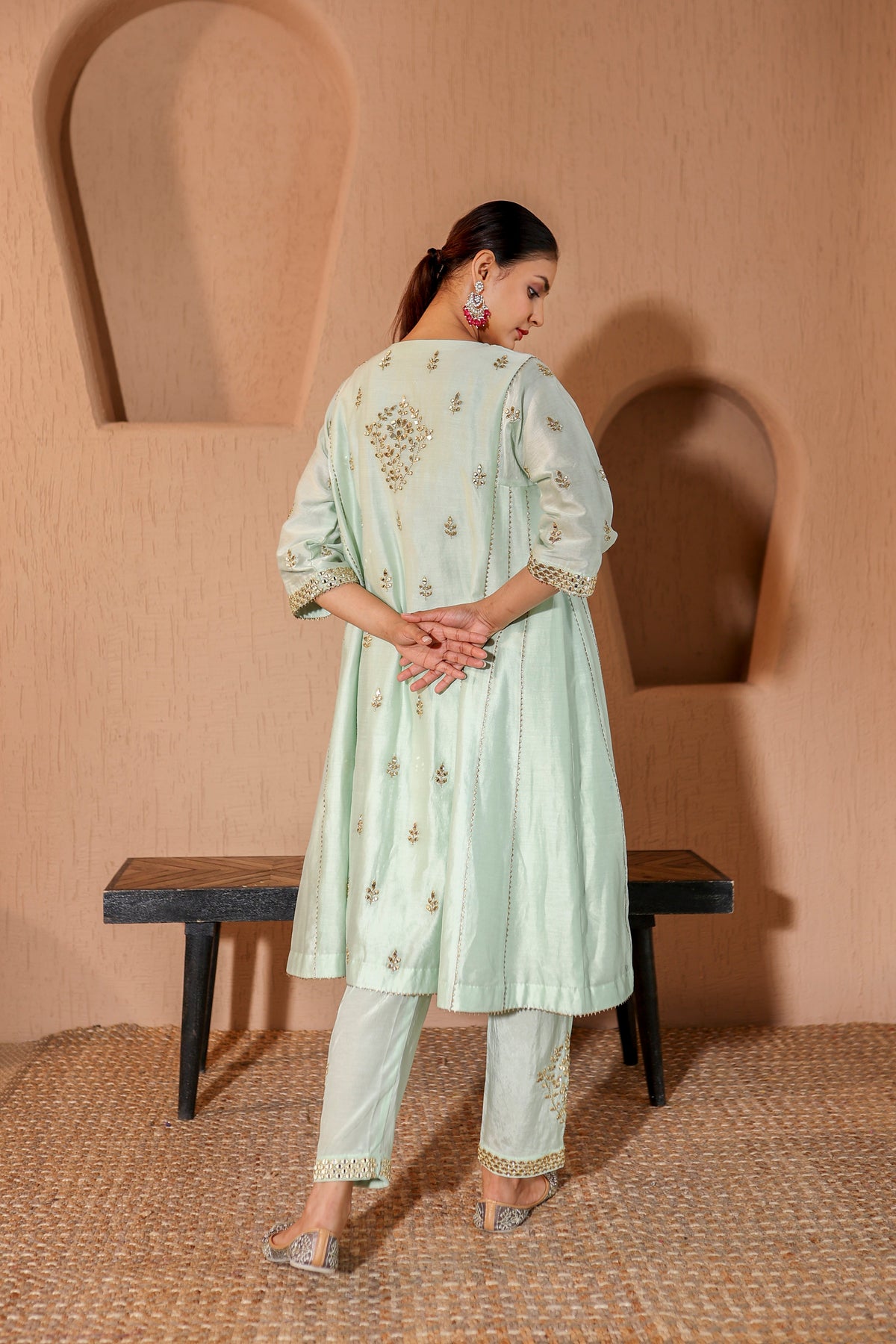 NazakatGreen Mirror Work Suit