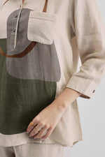 Beige Olive Green Print Shirt