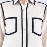 Beige Double Pocket Shirt With Navy Piping