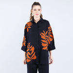 Navy and Orange Applique Embroidered Work Shirt