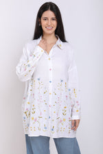 White Hand Embroidered Oversize Shirt