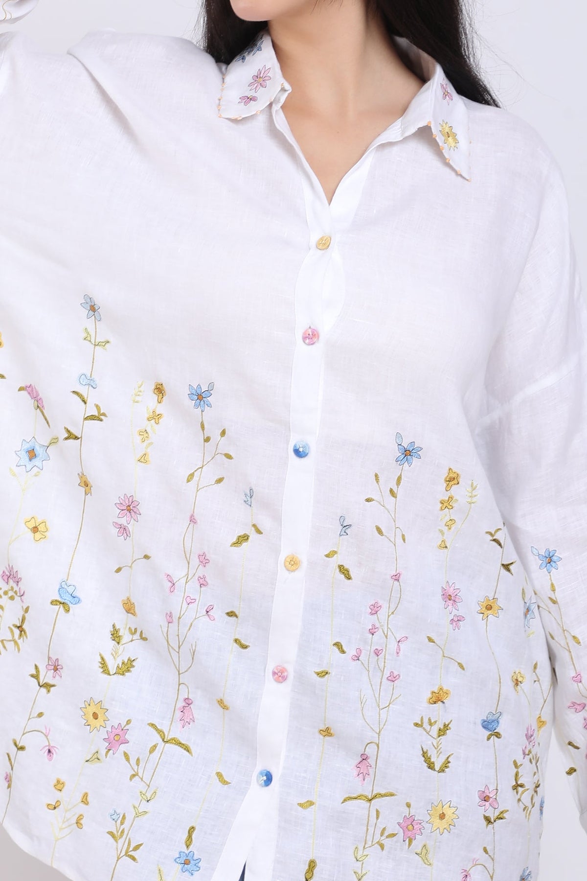 White Hand Embroidered Oversize Shirt