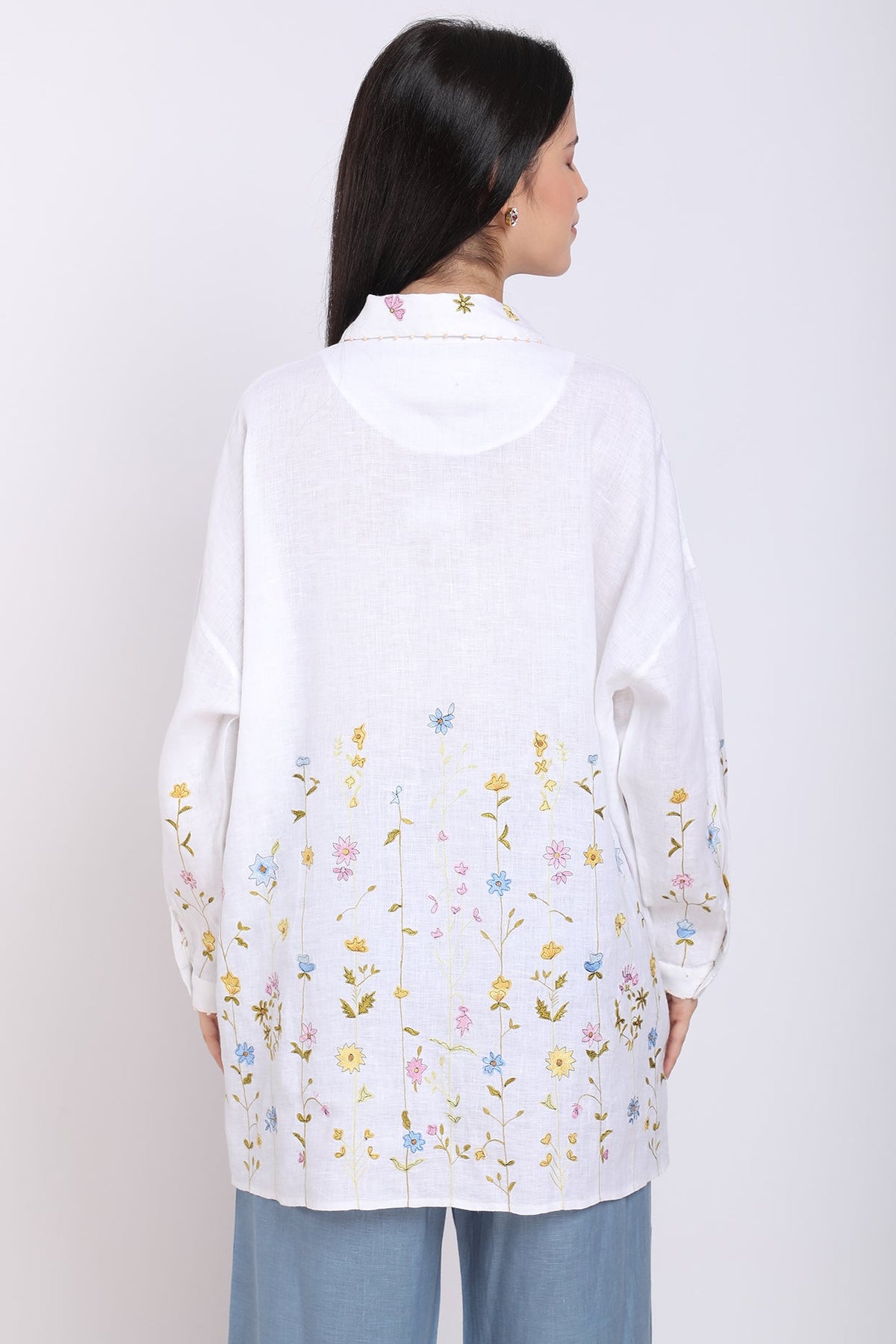 White Hand Embroidered Oversize Shirt