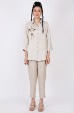 Beige Giraffe Embroidered Lounge Shirt