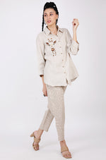 Beige Giraffe Embroidered Lounge Shirt