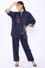 Navy Embroidered Lounge Big Shirt