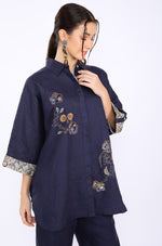 Navy Embroidered Lounge Big Shirt