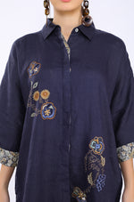 Navy Embroidered Lounge Big Shirt