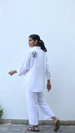 White Embroidered Lounge Shirt- 231002