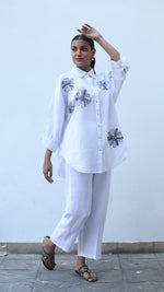 White Embroidered Lounge Shirt- 231002