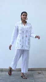 White Embroidered Lounge Shirt- 231003