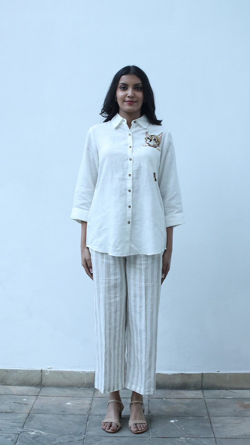 Ivory Embroidered Lounge Shirt