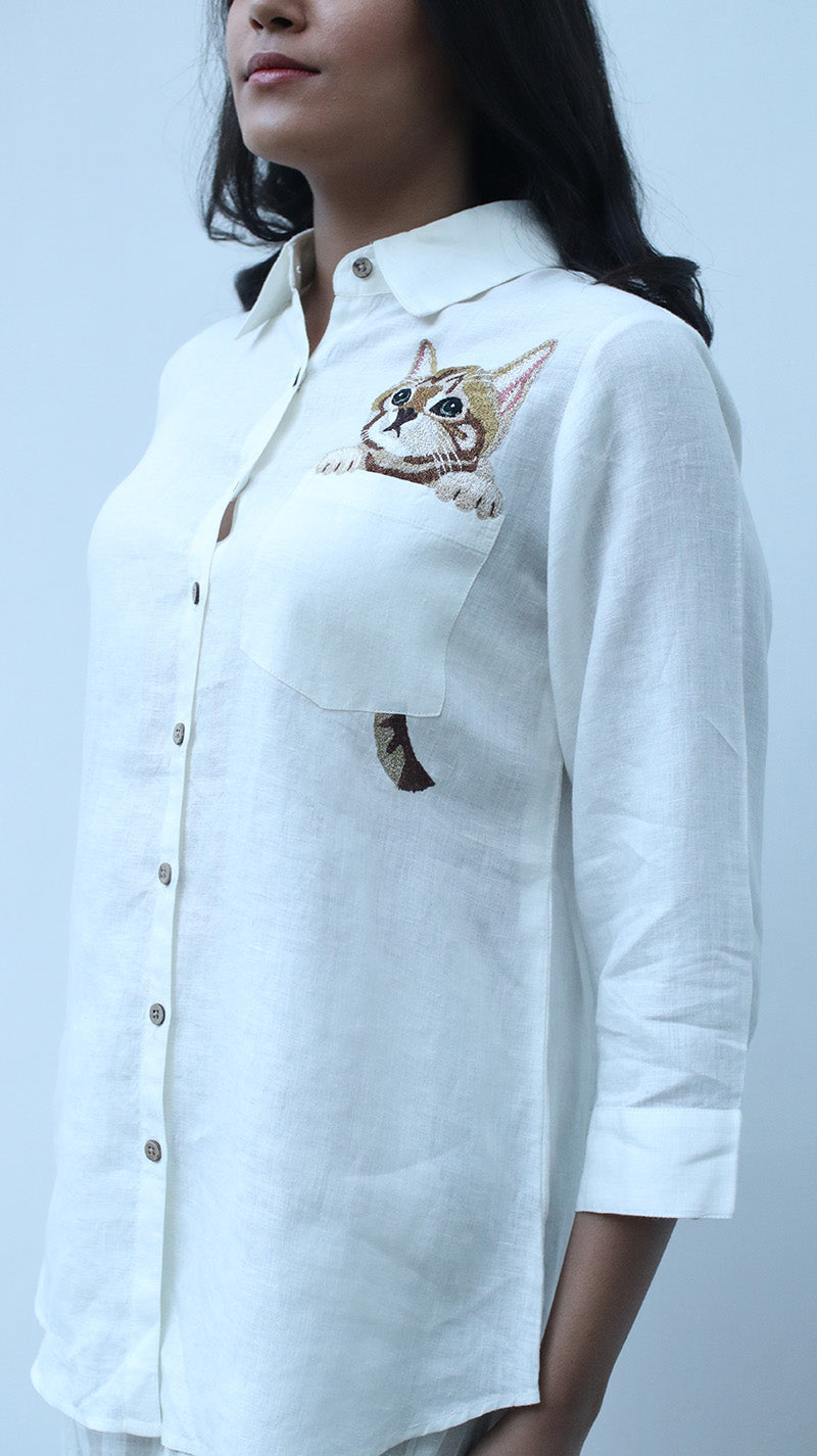 Ivory Embroidered Lounge Shirt