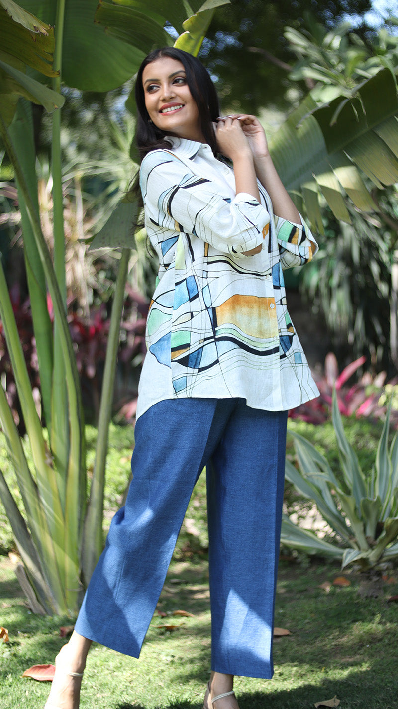 White Digital Print Lounge Shirt - 231010