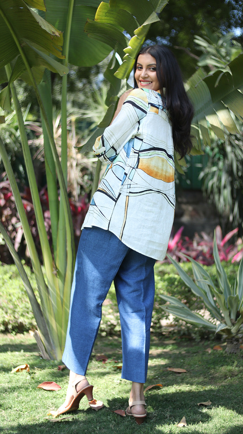 White Digital Print Lounge Shirt - 231010