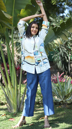 White Digital Print Lounge Shirt - 231010