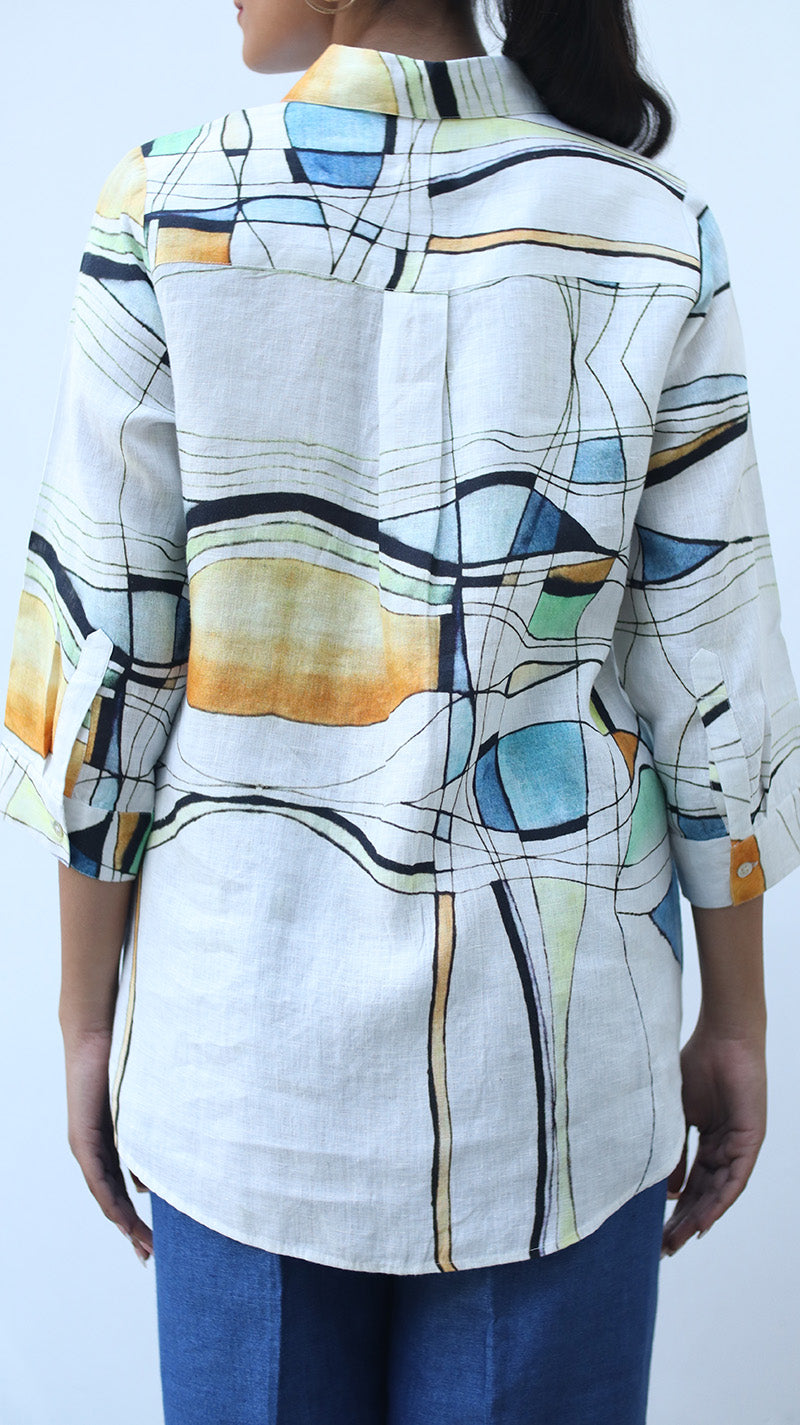 White Digital Print Lounge Shirt - 231010