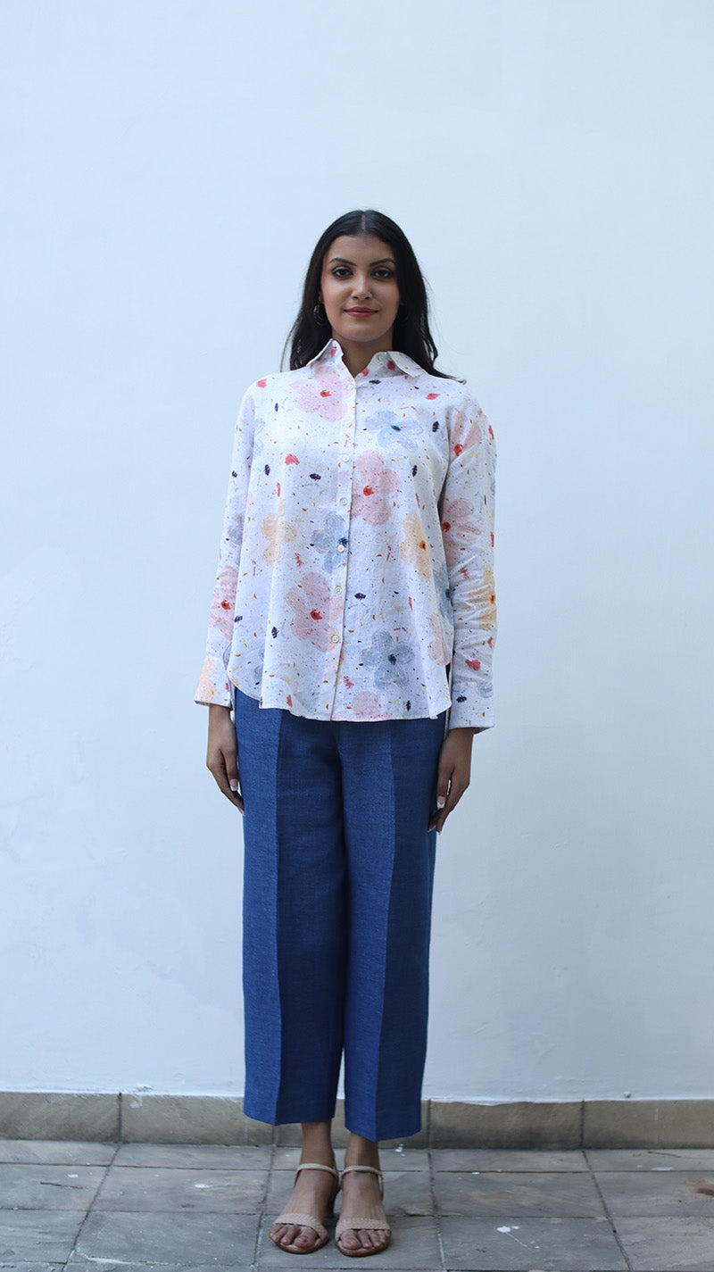 White Digital Print Lounge Shirt- 231011