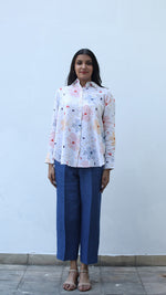 White Digital Print Lounge Shirt- 231011