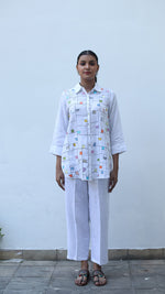 White Embroidered Lounge Shirt - 231026
