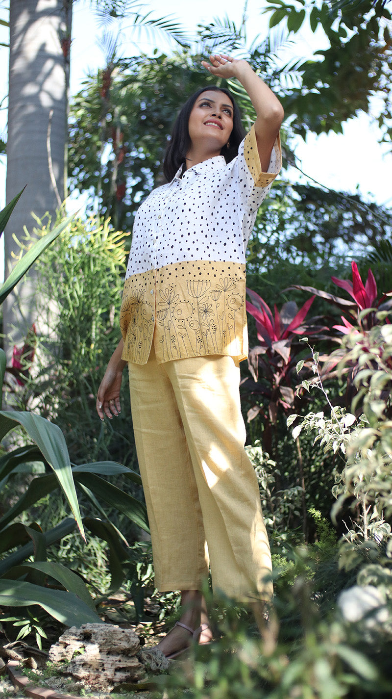 White Printed And Embroidered Lounge Shirt