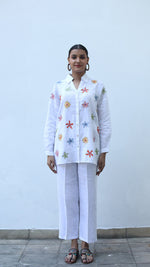 White Embroidered Lounge Shirt -231038