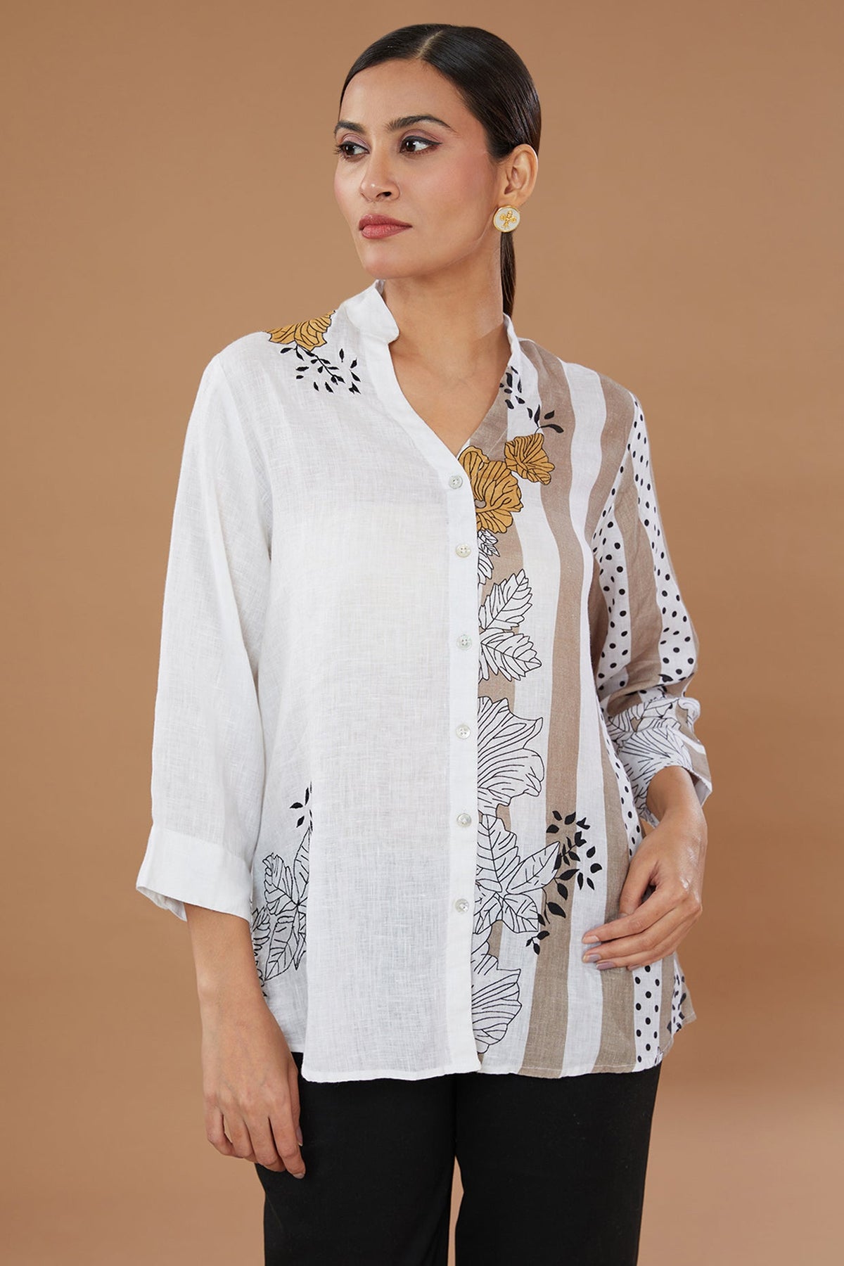 White Pure Linen Embroidered Shirt