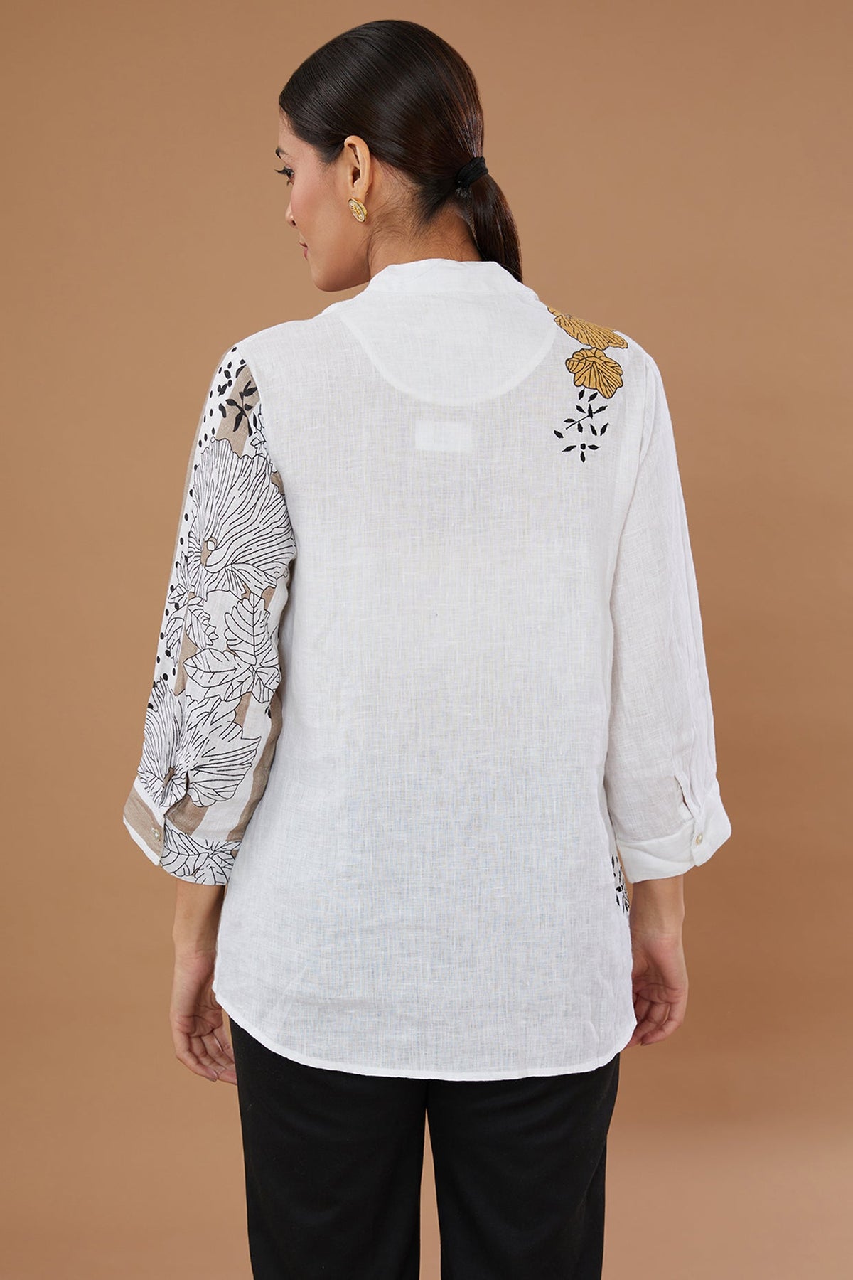 White Pure Linen Embroidered Shirt
