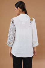 White Pure Linen Embroidered Shirt