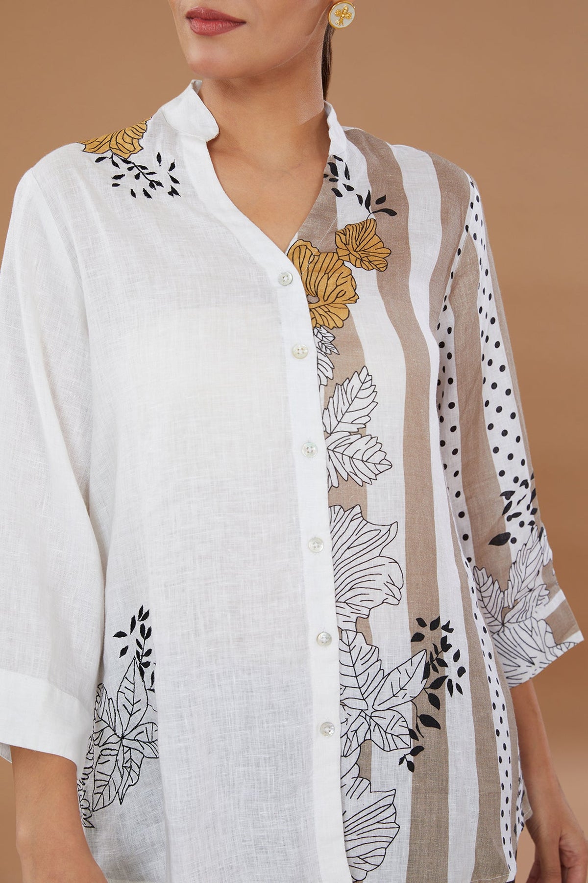 White Pure Linen Embroidered Shirt