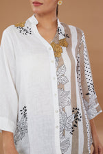 White Pure Linen Embroidered Shirt