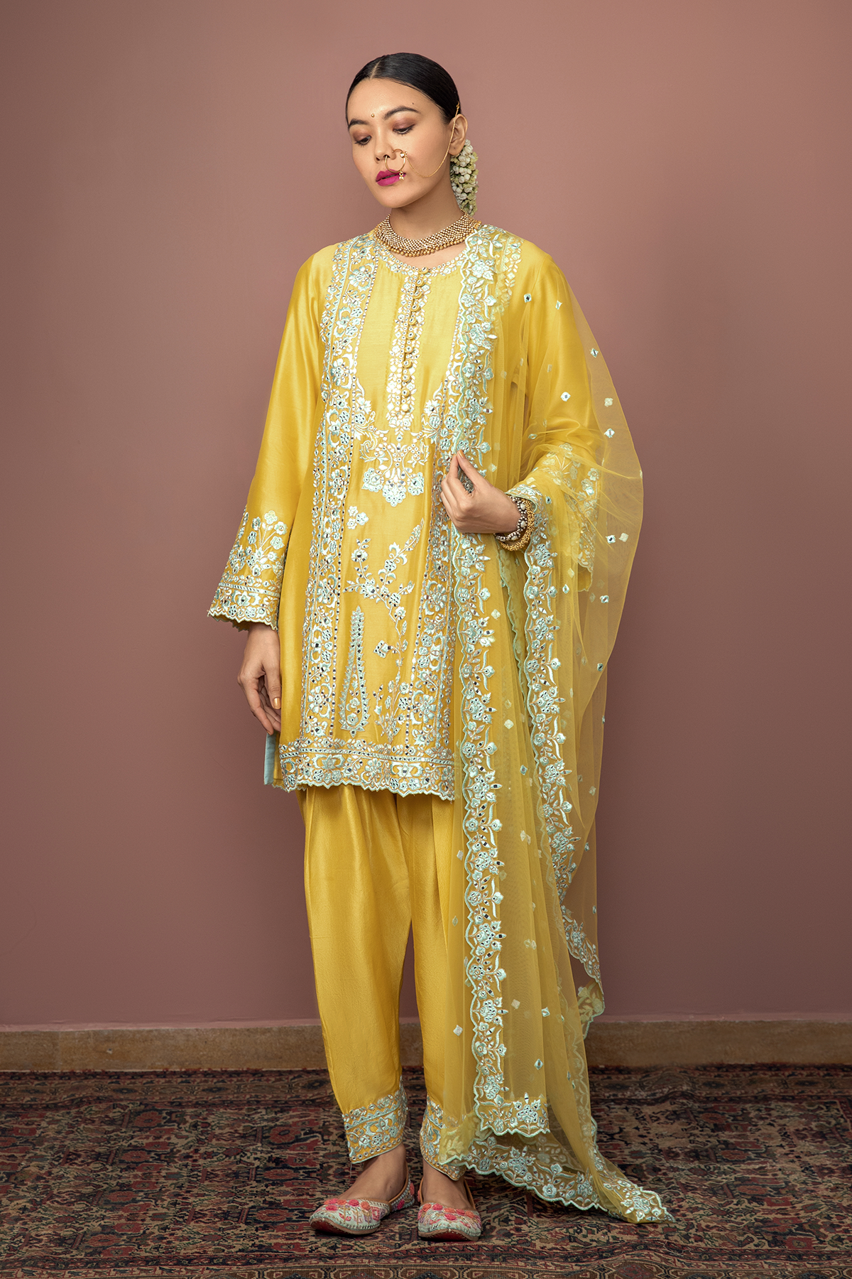 Mustard Kurta With Unchi Salwar Set