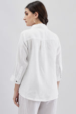 White Shirt with Colorful Bird Embroidary