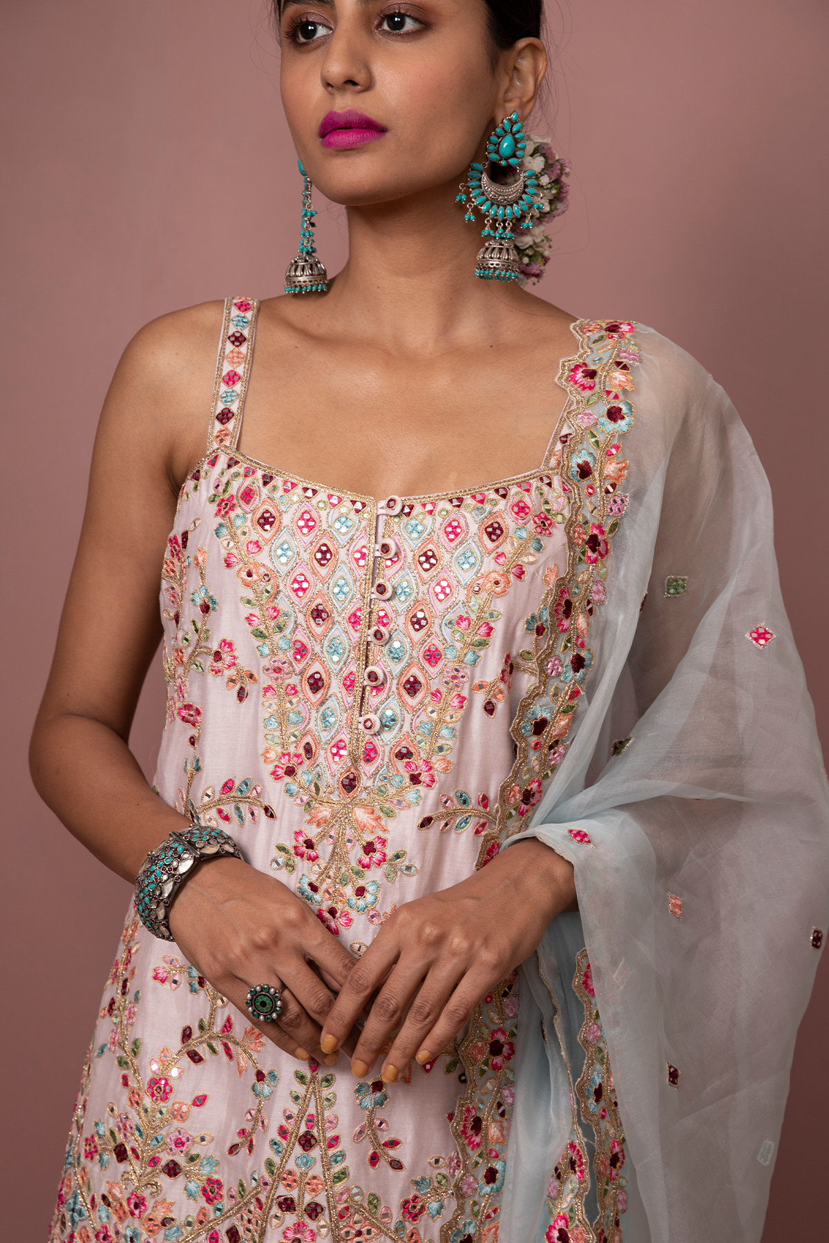 Pink StrappyKurta With Gharara