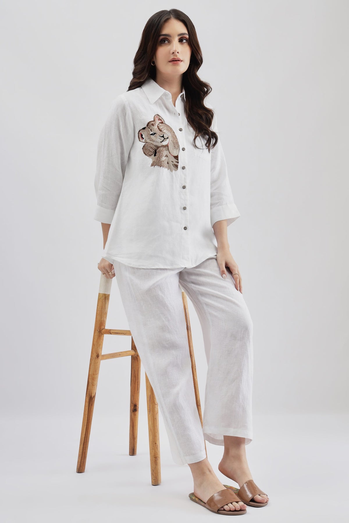Simba Embroidered White Linen Shirt