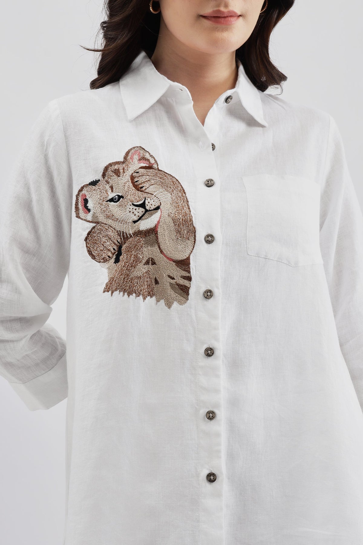 Simba Embroidered White Linen Shirt